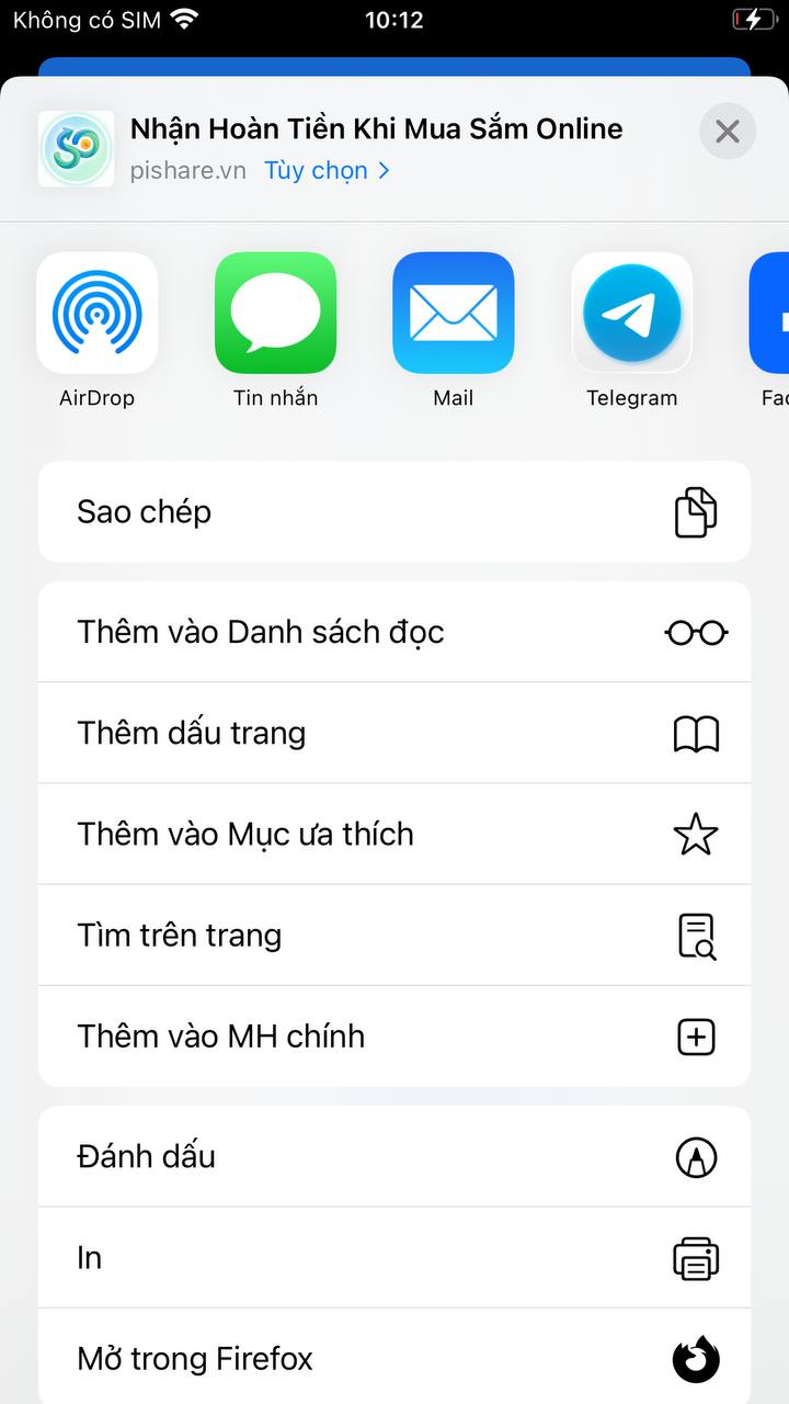 Bảng Chia sẻ của Safari có mục Thêm vào MH chính được đánh dấu số 1.