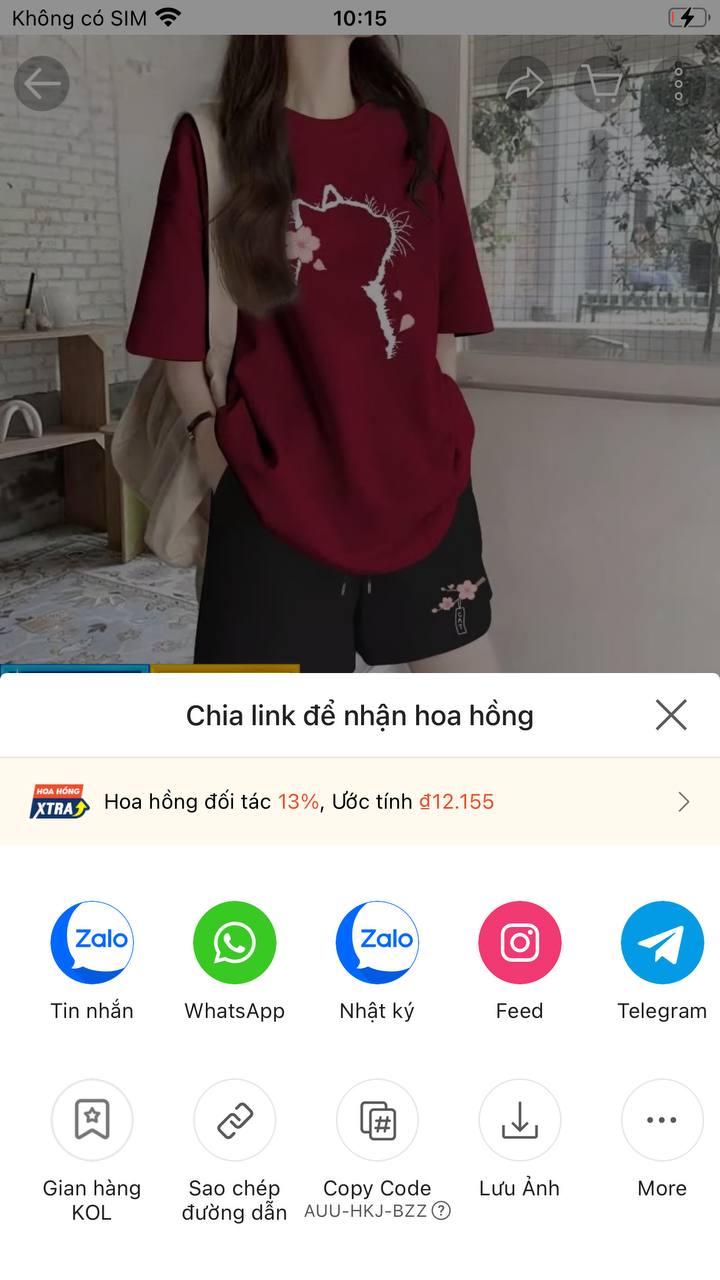 Bảng Chia link để nhận hoa hồng trong Shopee, có nút More được đánh dấu số 1.